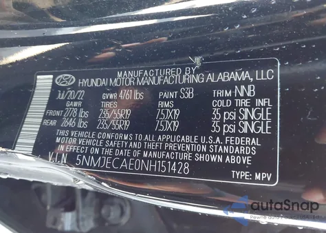 2022 Hyundai Tucson Limited z USA, uszkodzony, nr VIN 5NMJECAE0NH151428